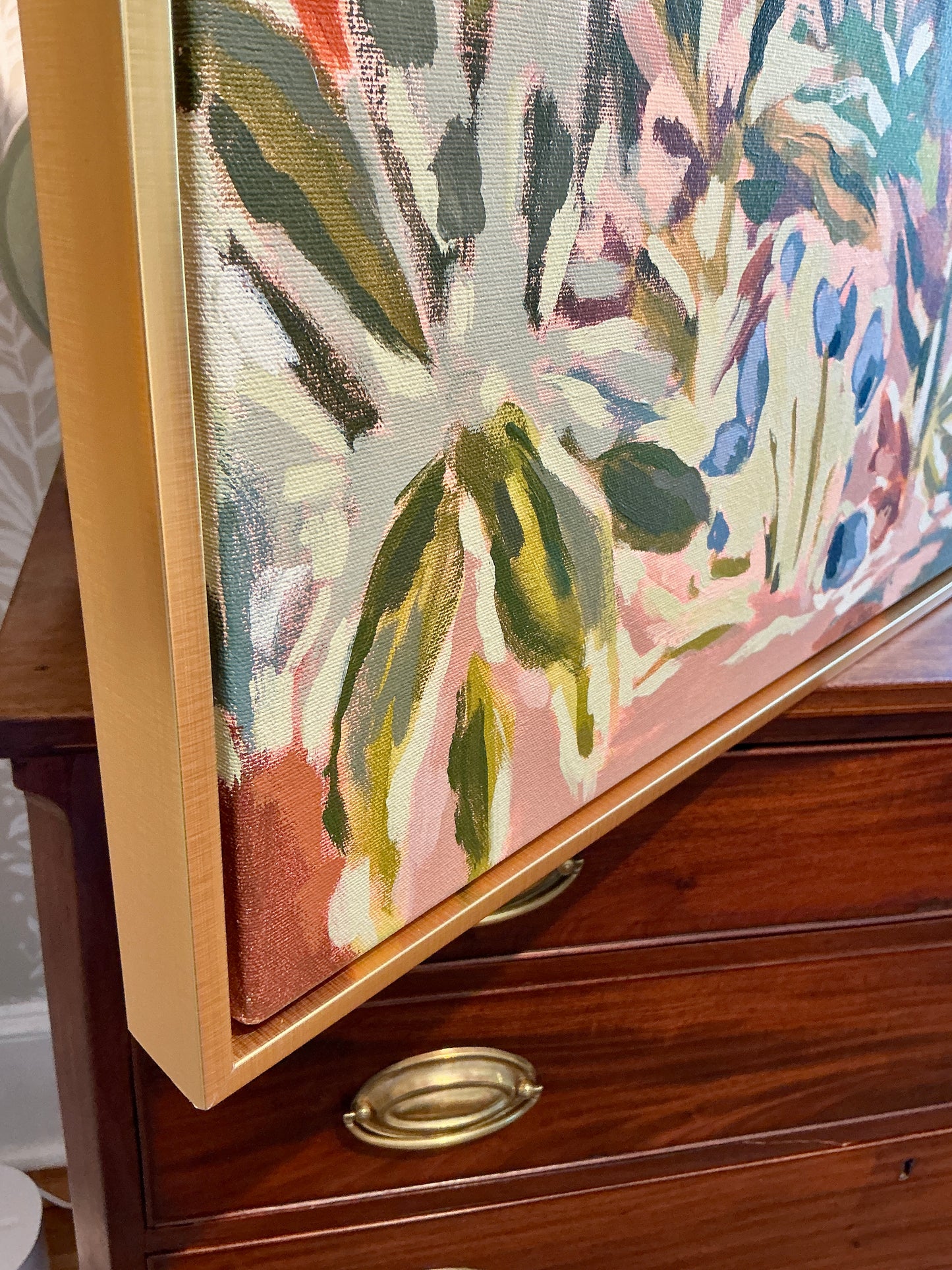 Jessa Butler The Long Way Expressionist Botanical Painting in Gold Floater Frame