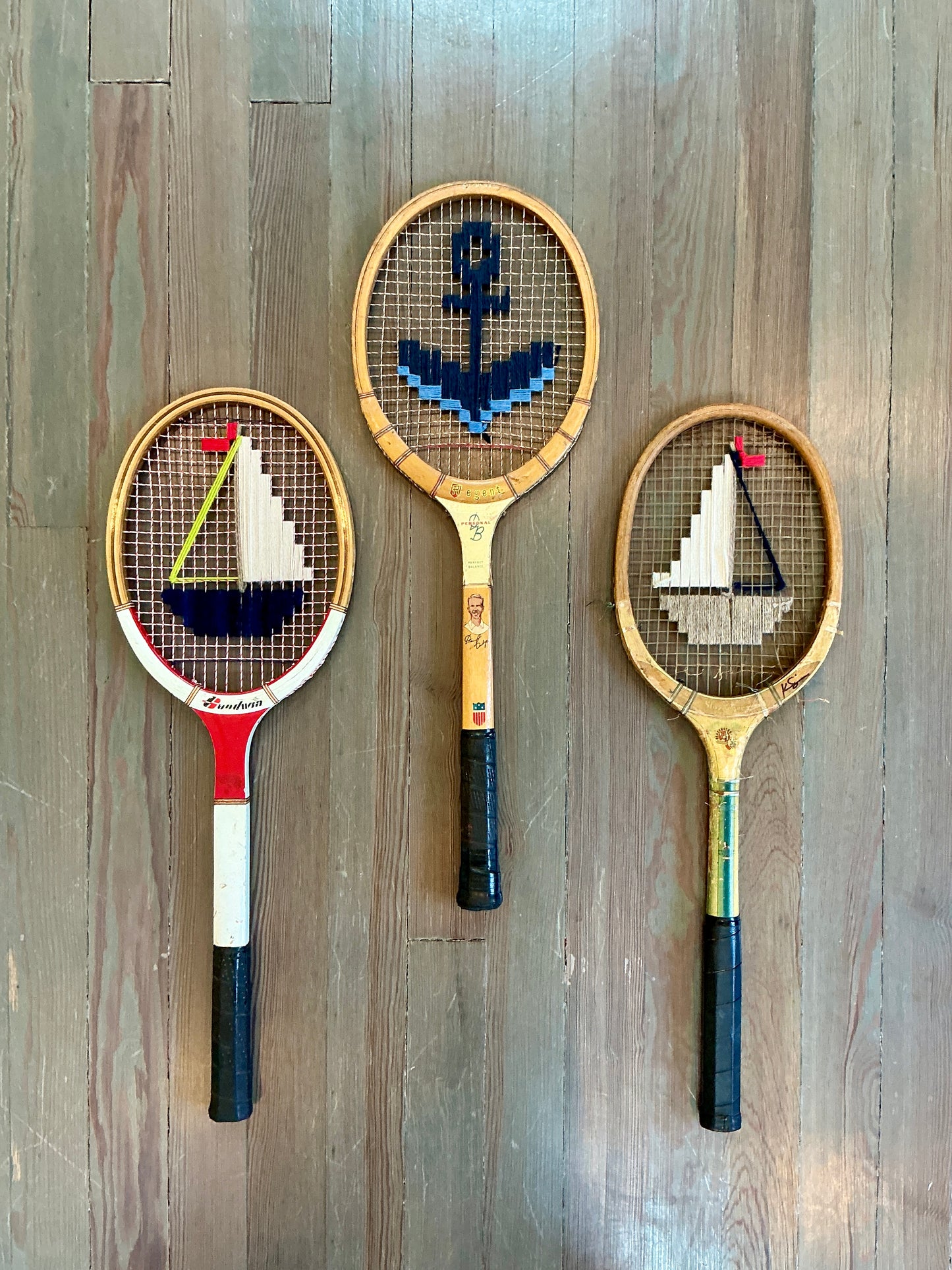 Vintage Embroidered Navy Anchor Tennis Racket