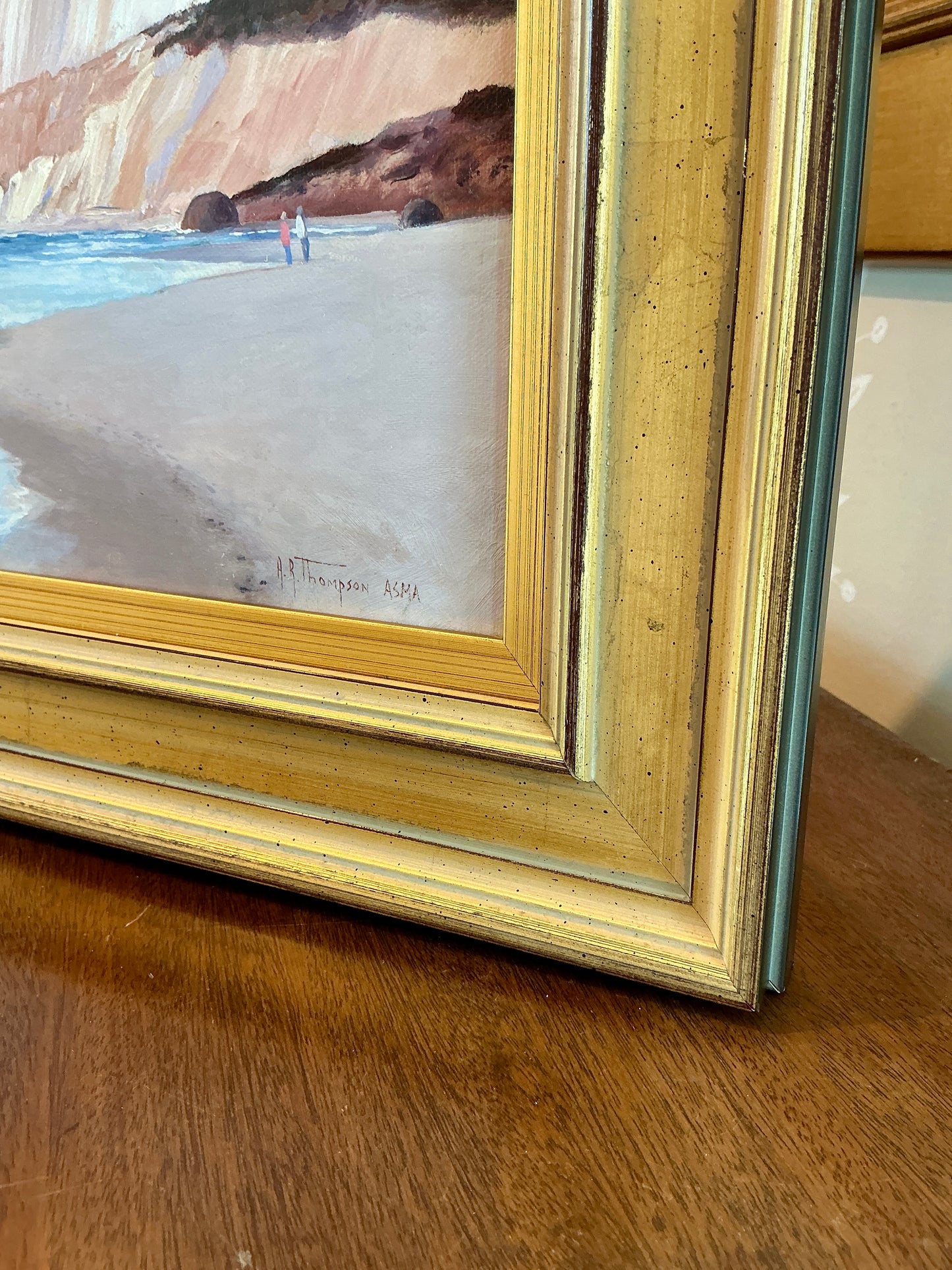 Anthony R. Thompson Surf Below Aquinnah Gay Head Coastal Landscape Oil Painting in Gold Frame