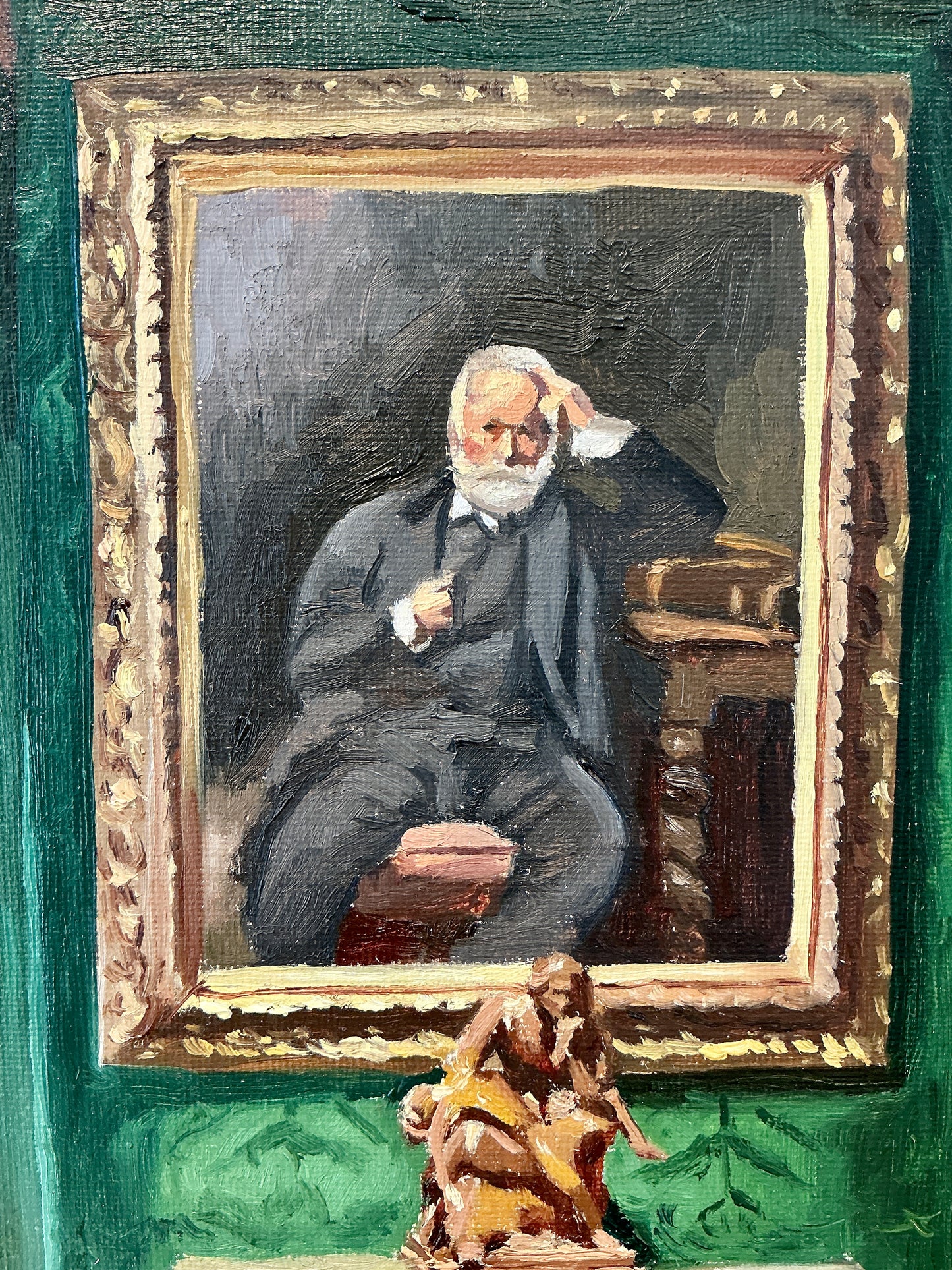 Stephanie Doucet Victor Hugo In The Green Room French Interior Oil Painting in Gold Frame