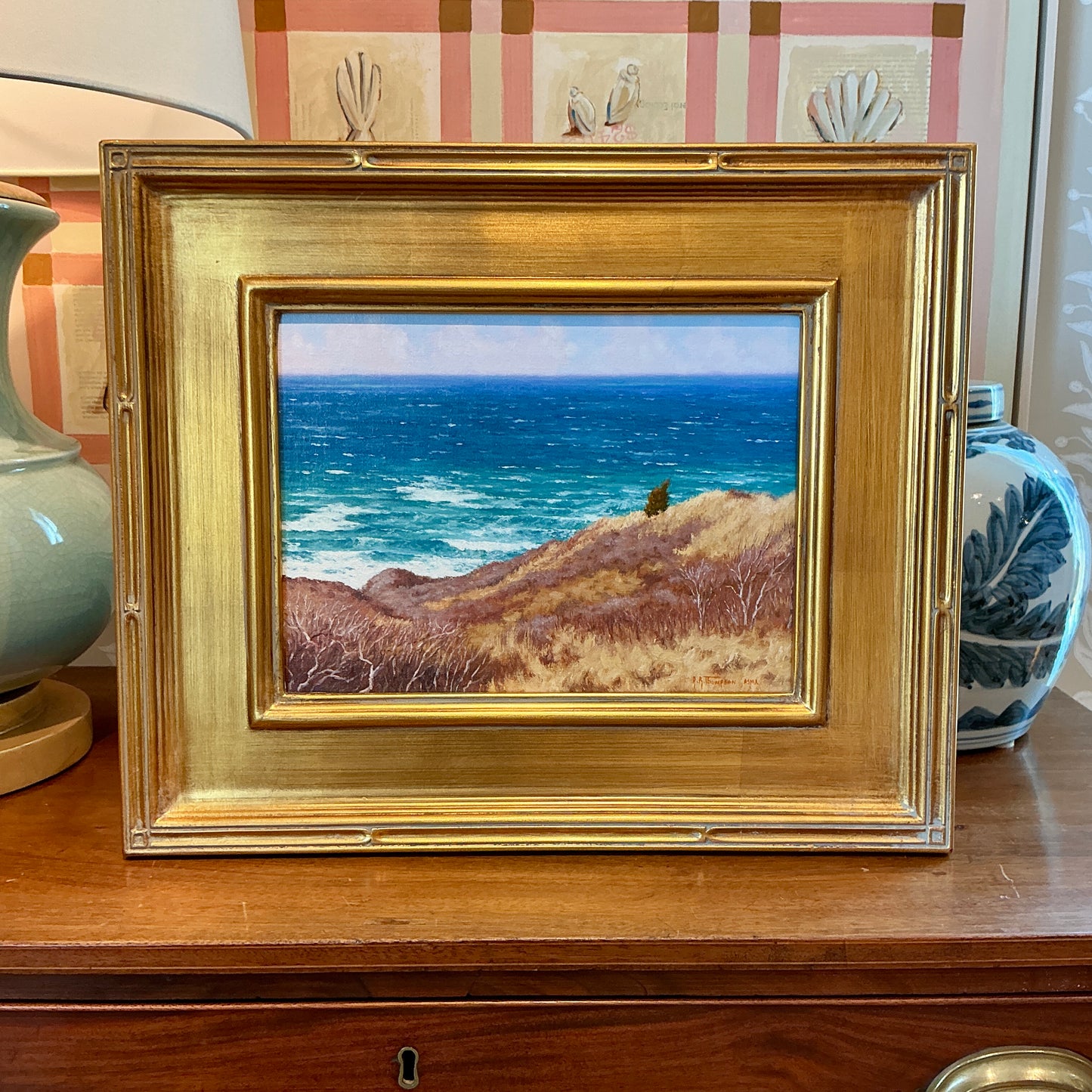 Anthony R. Thompson View From Aquinnah Martha's Vineyard Landscape Oil Painting in Gold Frame