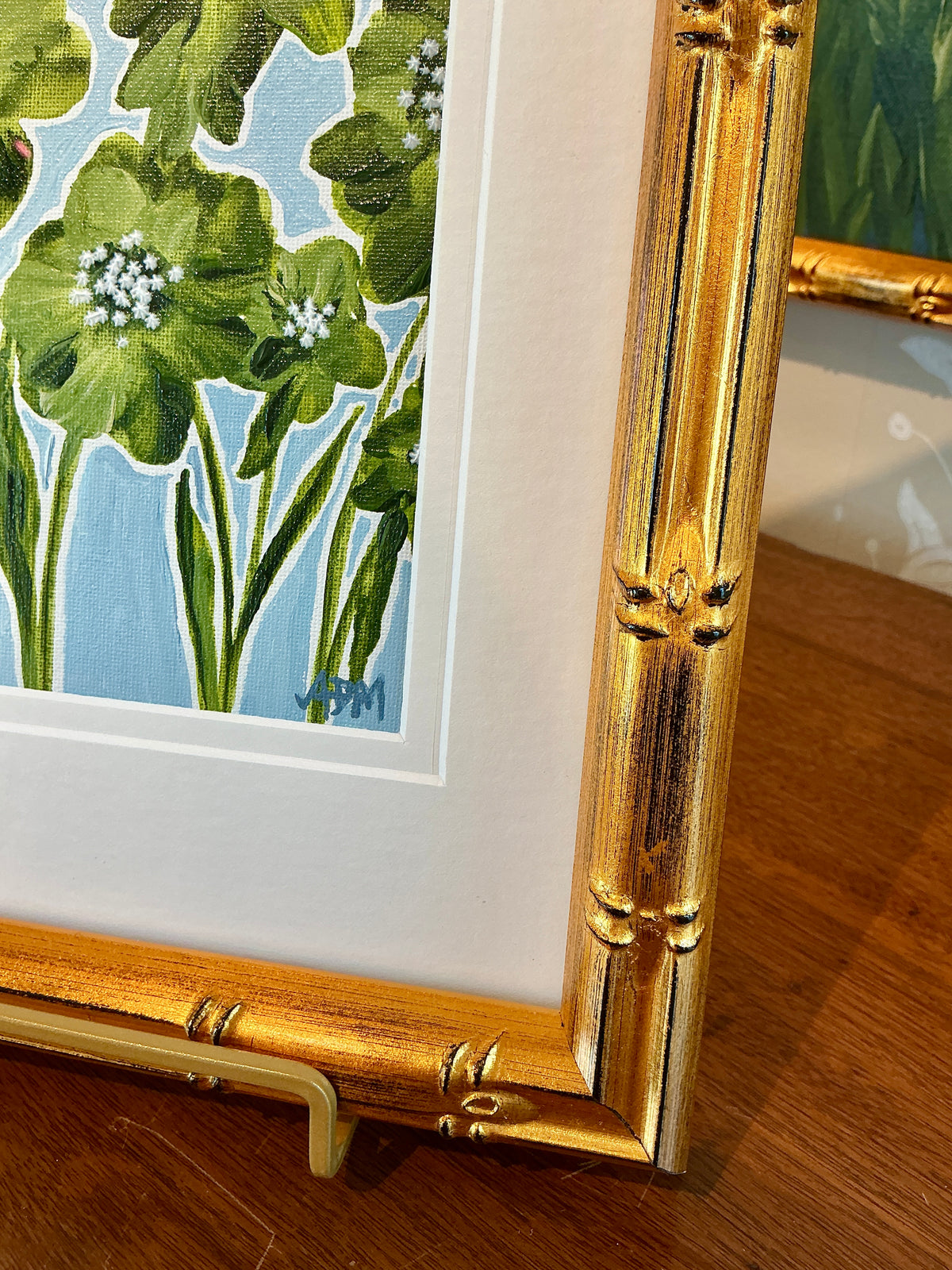 Alison Diamond McElroy Salt Meadow I Abstract Floral Painting in Gold Bamboo Frame