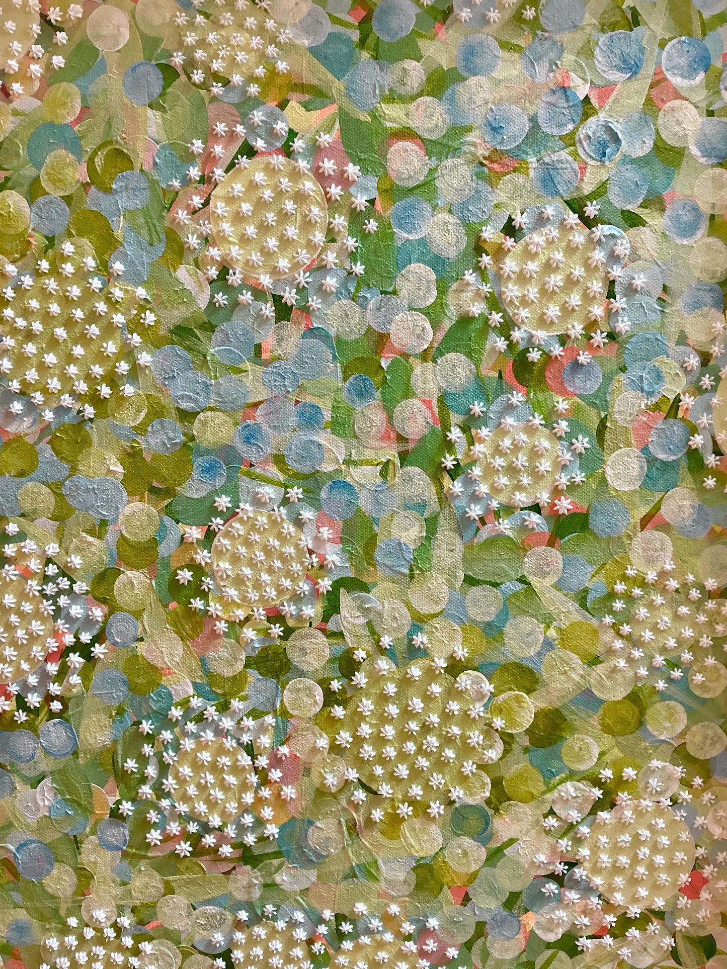 Alison Diamond McElroy Citrus and Salt Abstract Floral Painting in Gold Bamboo Frame