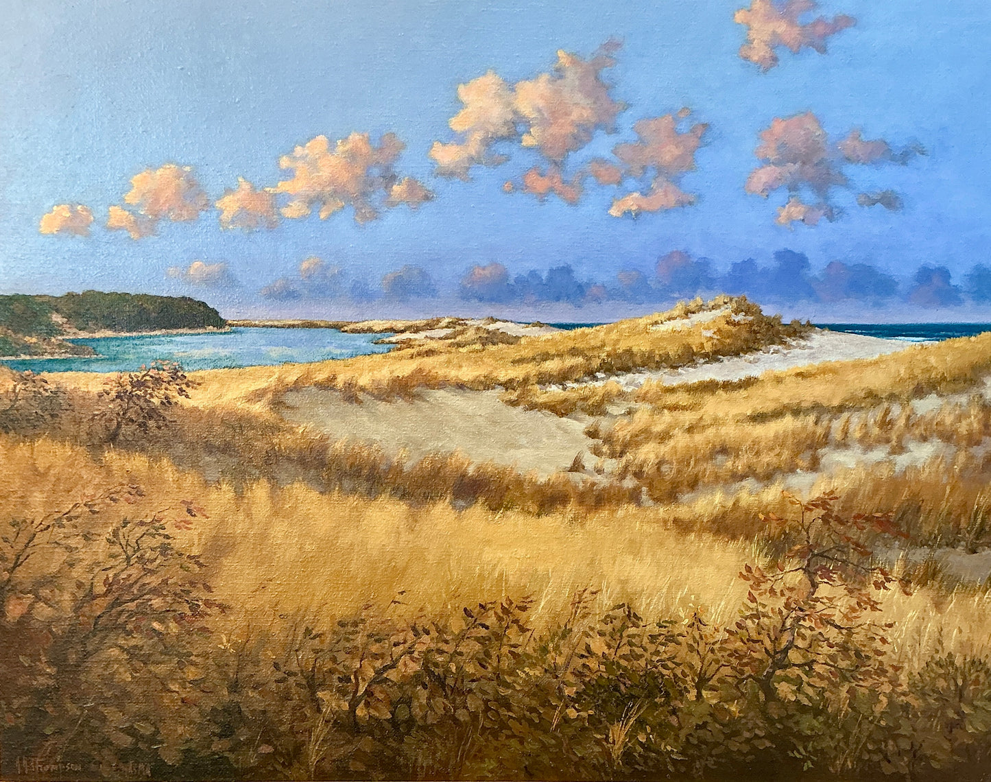 Anthony R. Thompson Evening In The Dunes Cape Poge East Beach Chappaquiddick Coastal Landscape Oil Painting in Gold Frame