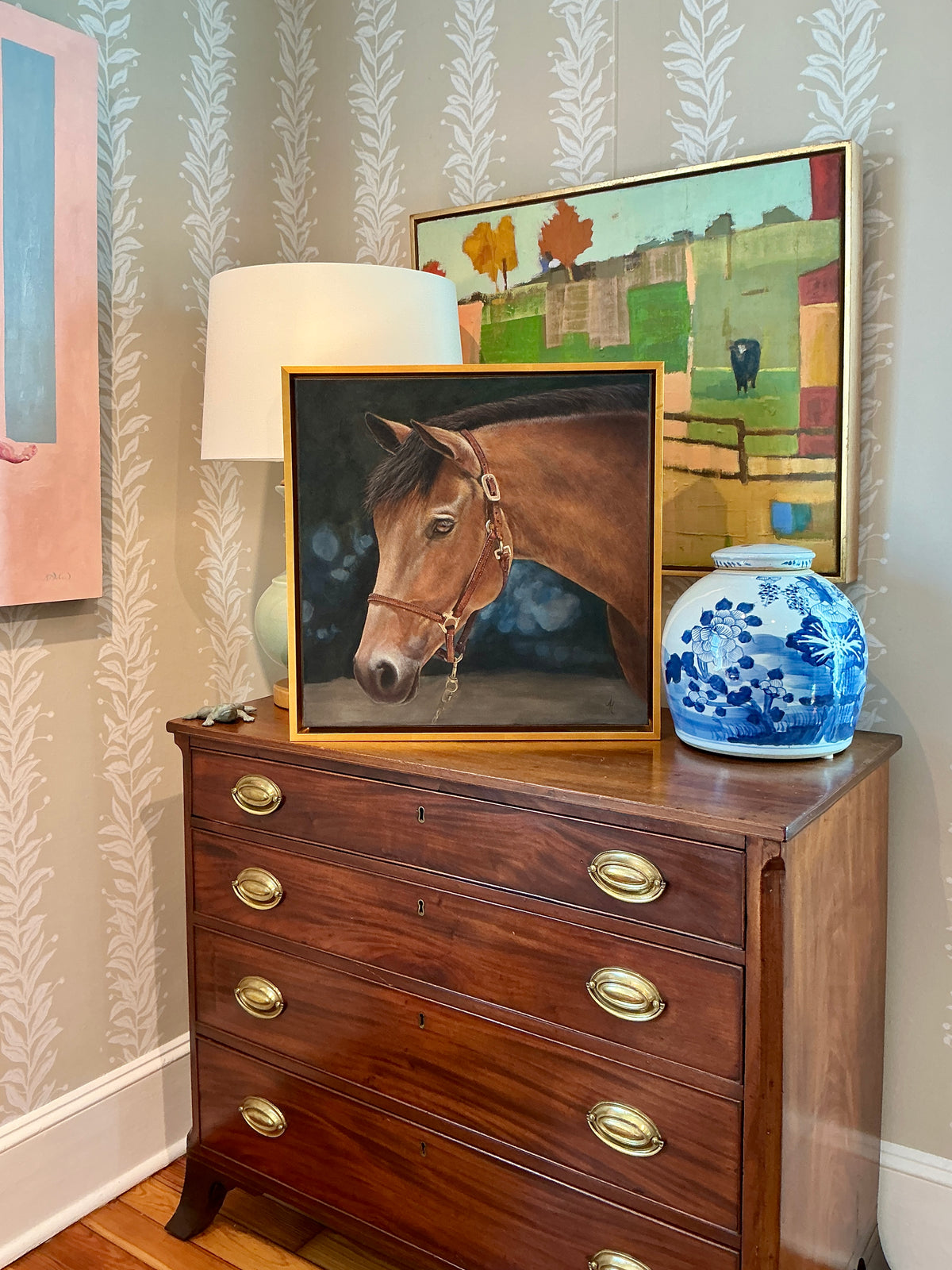 Andrea Hennings Denver Horse Portrait Painting in Gold Floater Frame