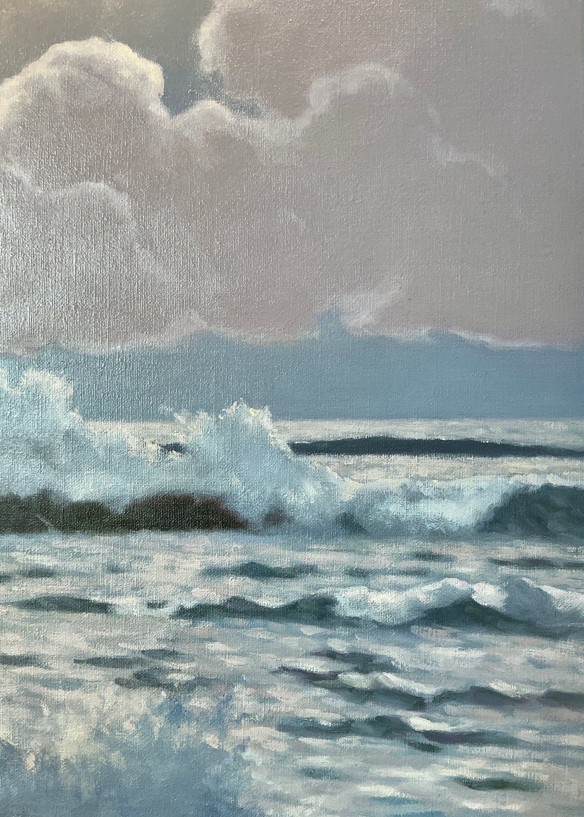 Anthony R. Thompson Moonlit Surf Monhegan Island Maine Seascape Oil Painting in Gold Frame