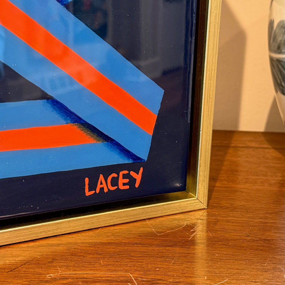 Lacey Craig Hooper Cantaloupe Ribbon Series Painting in Gold Floater Frame
