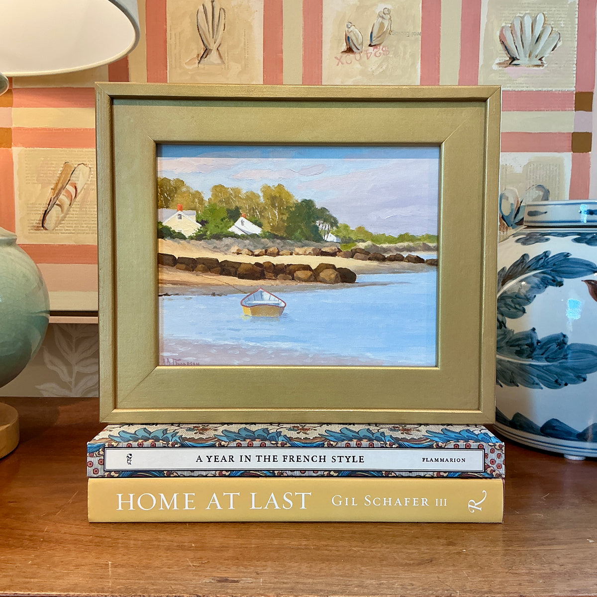 Anthony R. Thompson Early Mornings Cape Cod Bay Coastal Landscape Oil Painting in Gold Frame
