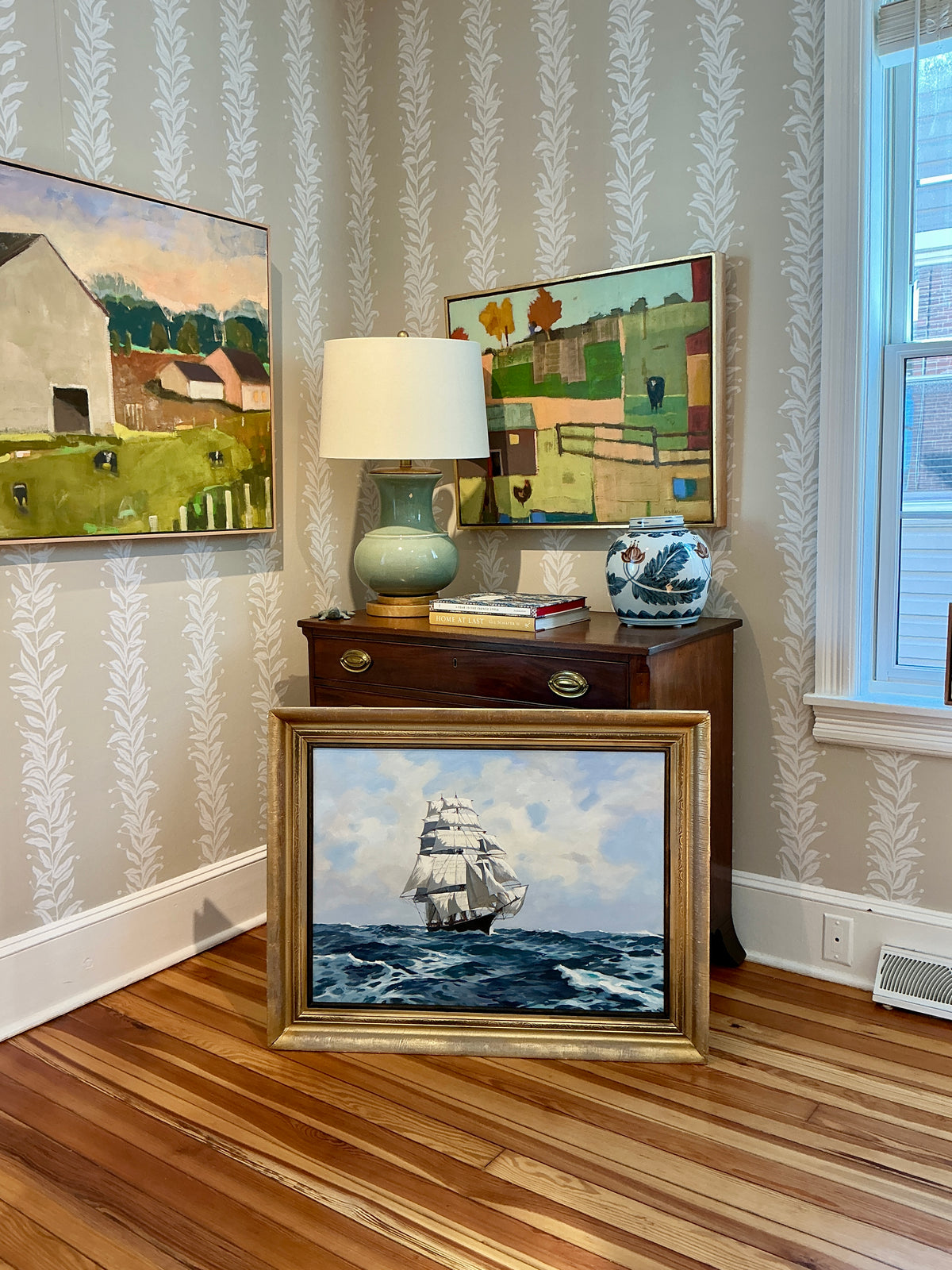 Jack Banham Coggins American Clipper Challenger Ship Portrait Seascape Oil Painting in Gold Frame