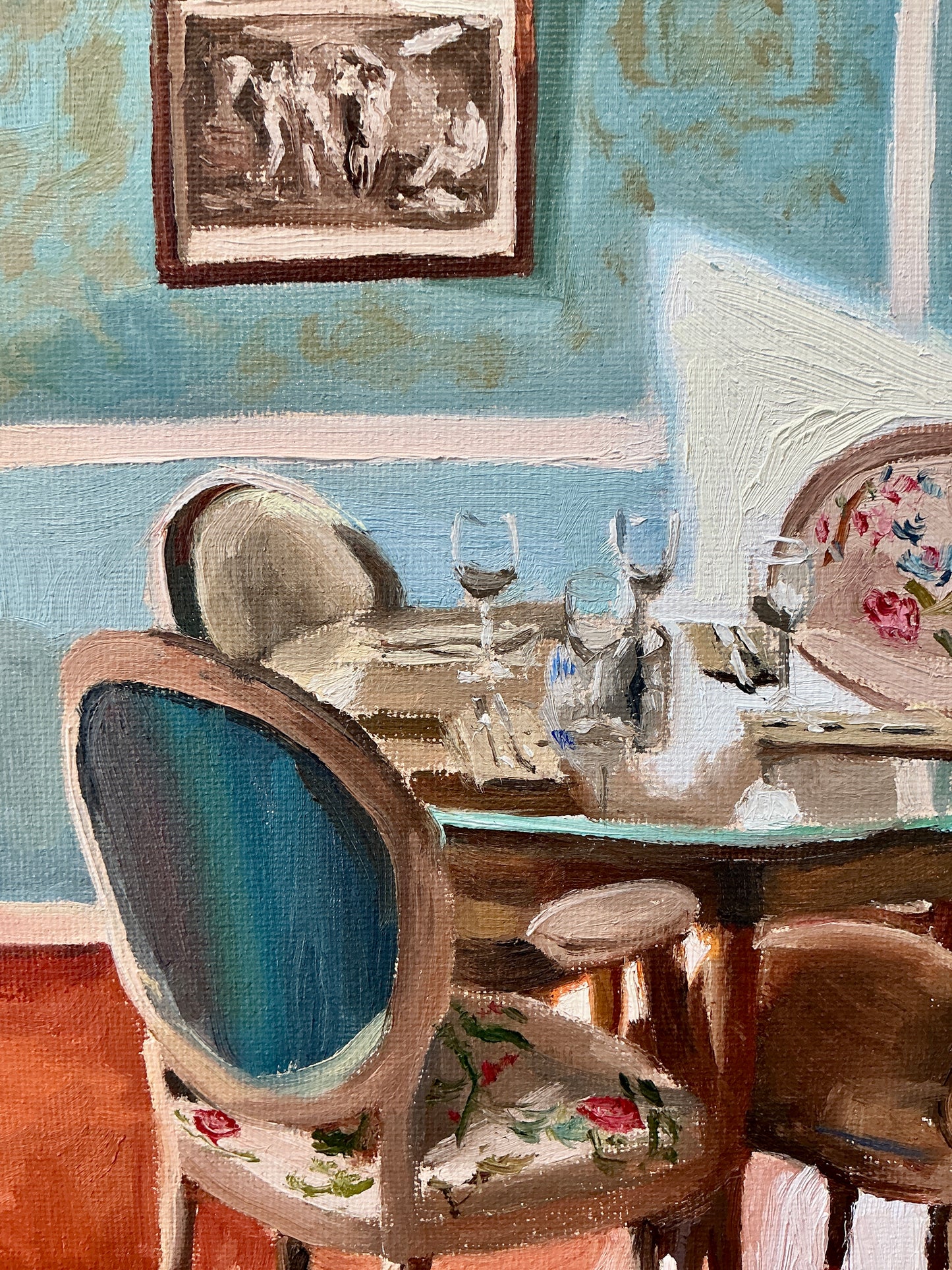 Stephanie Doucet Salon Bleu Au Soleil, Aix-en-Provence French Interior Oil Painting in Gold Frame