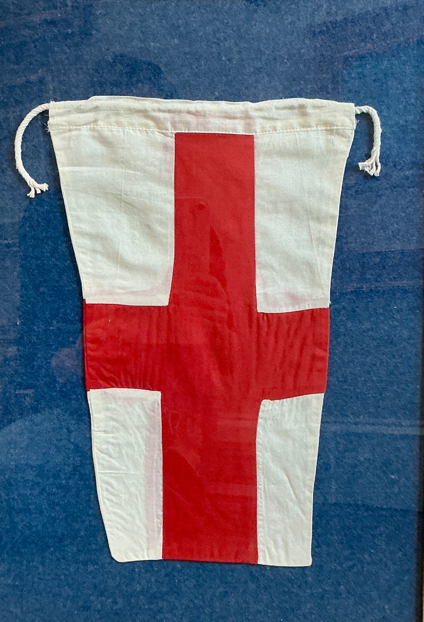 Vintage Canvas Nautical Signal Flag for "8” on Chambray in Gold Frame