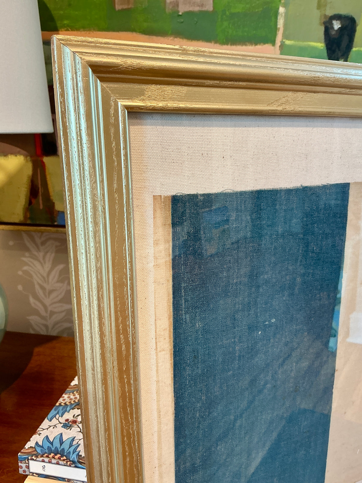 Antique Muslin French Flag on Ivory Duck Cloth in Gold Frame