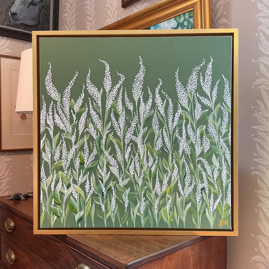 Alison Diamond McElroy Field of Heather II Floral Painting in Gold Floater Frame