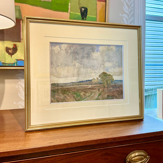 1903 Stephen Reid Hadleigh Castle Landscape Watercolor in Gold Fram