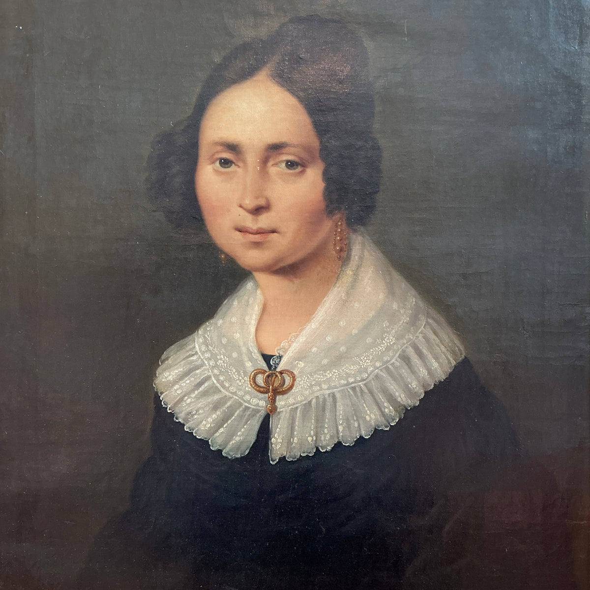 Pair of Carl Philipp Schwab 19th Century Gentleman and a Lady Biedermeier Couple Portrait Oil Paintings in Gilded Frames