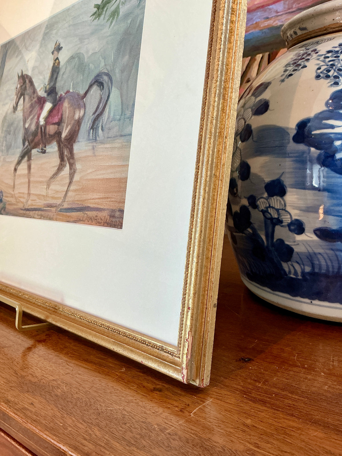 Donald Wood Early 20th Century French General On Horseback Portrait Oil Painting in Gold Frame