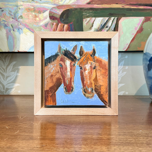 Carol Lesher Horse Portrait 2 Oil Painting in Wood Frame