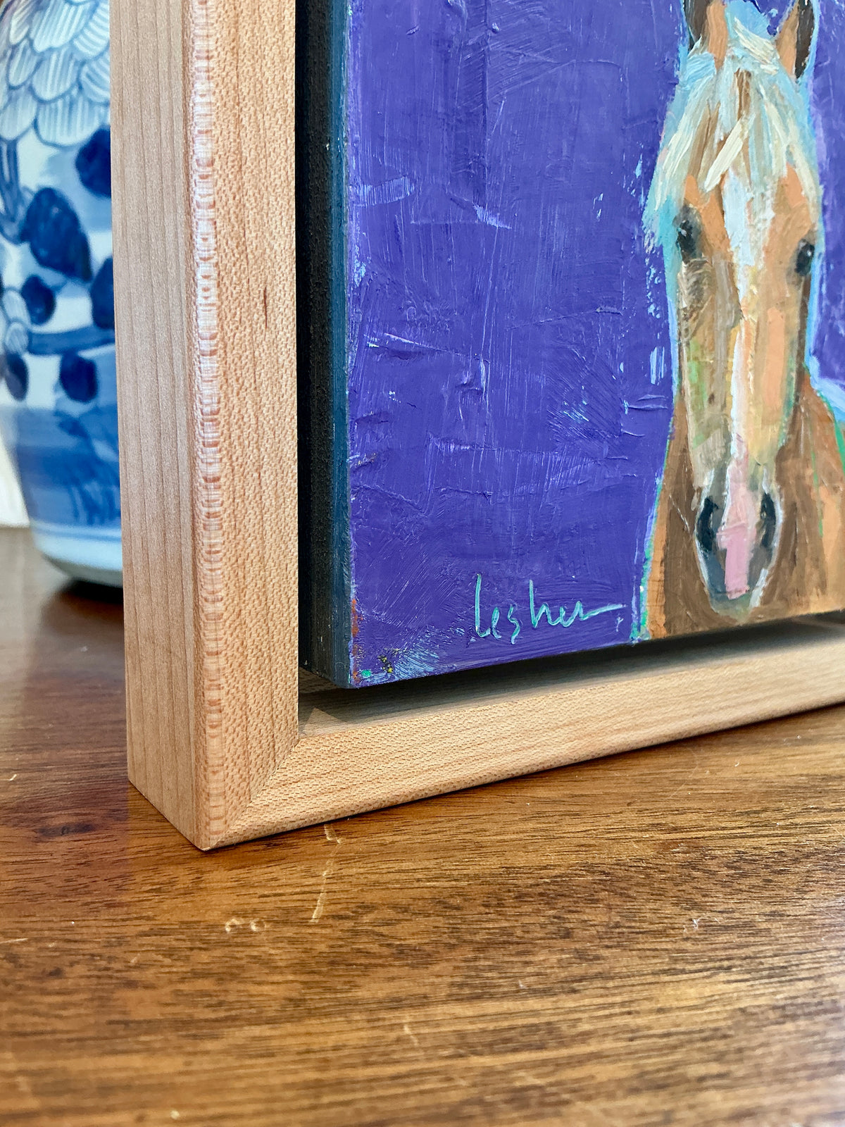 Carol Lesher Horse Portrait 8 Oil Painting in Wood Frame