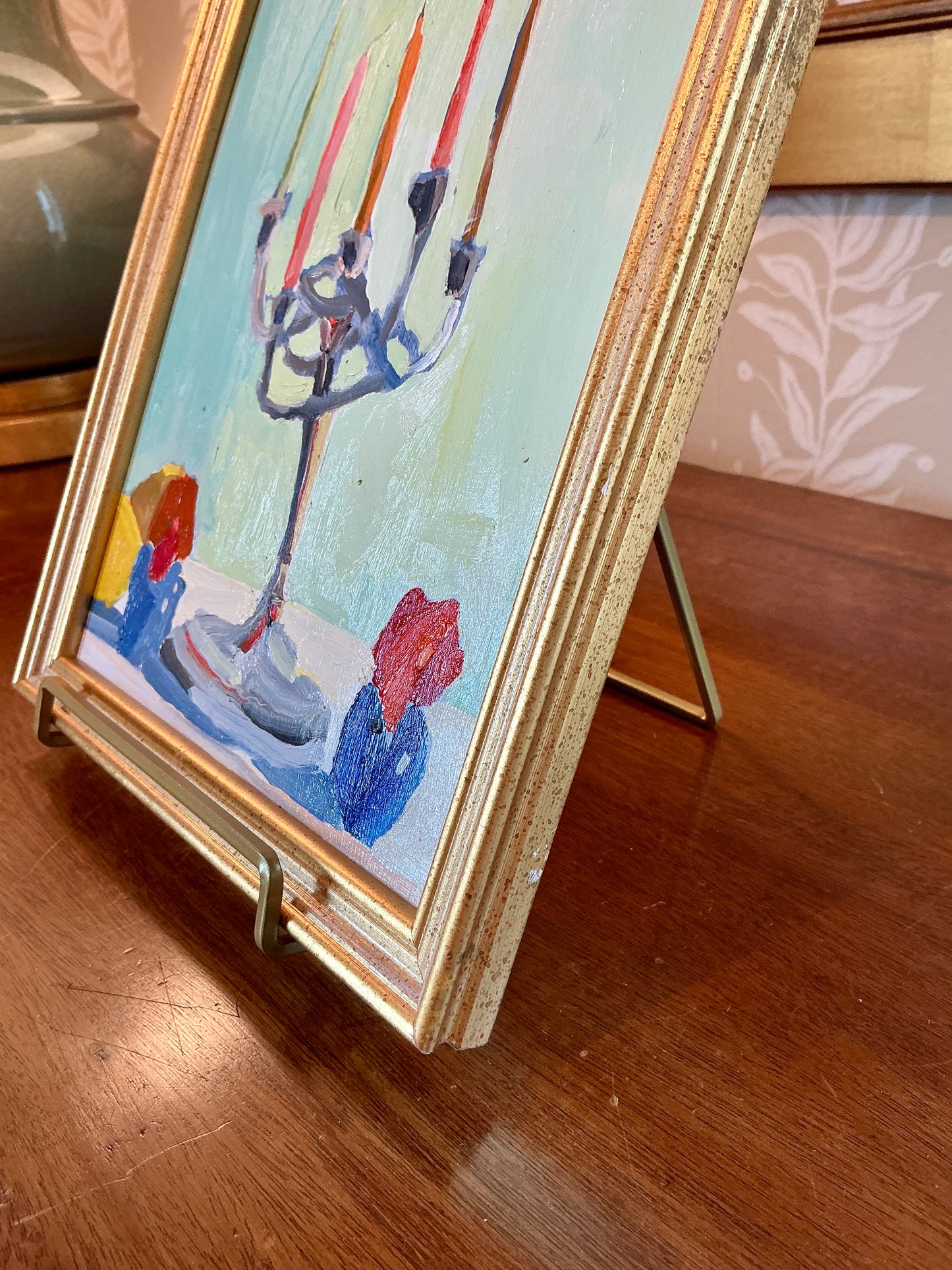 Gretchen McGinnis Little Celebration Still Life Oil Painting in Gold Frame
