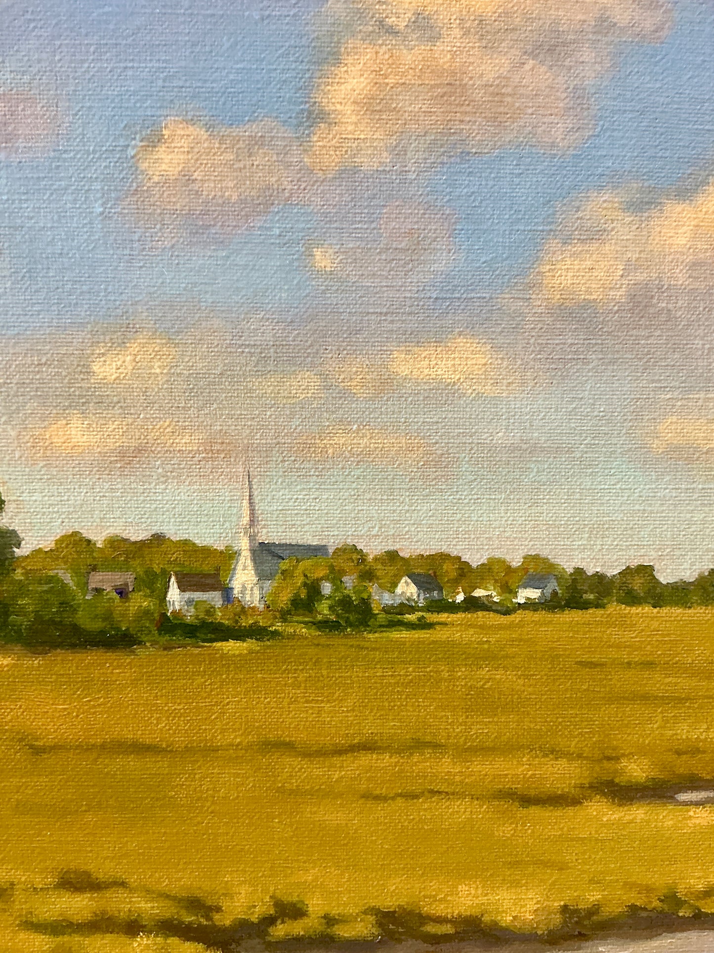 Anthony R. Thompson Village By A Marsh Coastal Landscape Oil Painting in Gold Frame