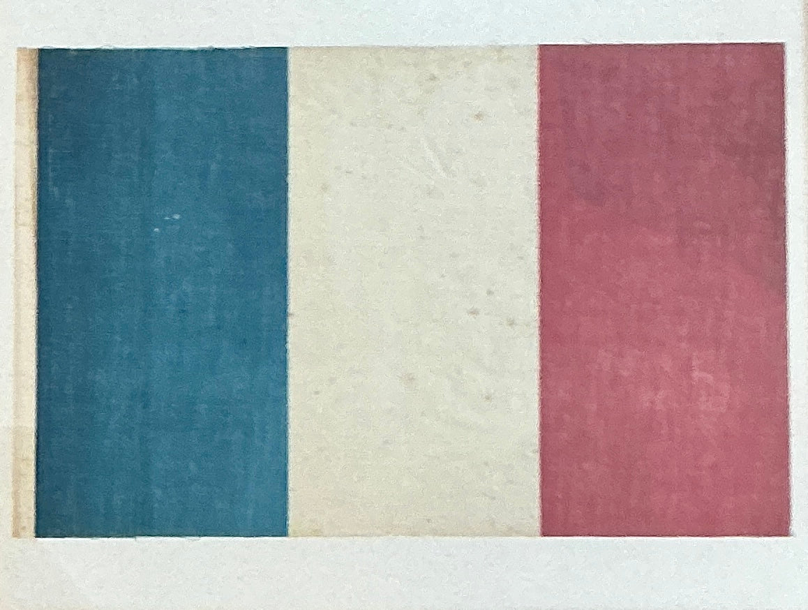 Antique Muslin French Flag on Ivory Duck Cloth in Gold Frame