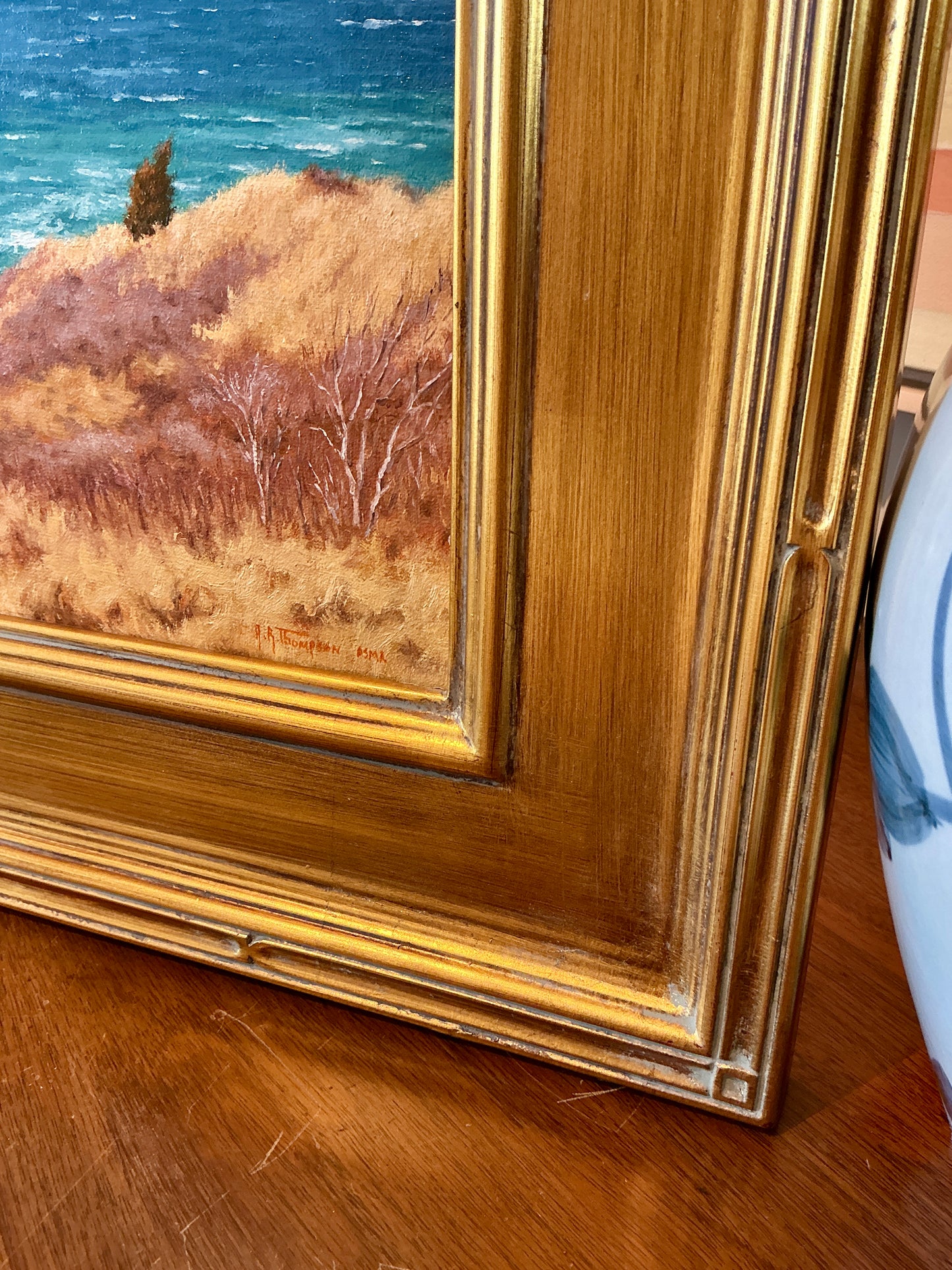 Anthony R. Thompson View From Aquinnah Martha's Vineyard Landscape Oil Painting in Gold Frame