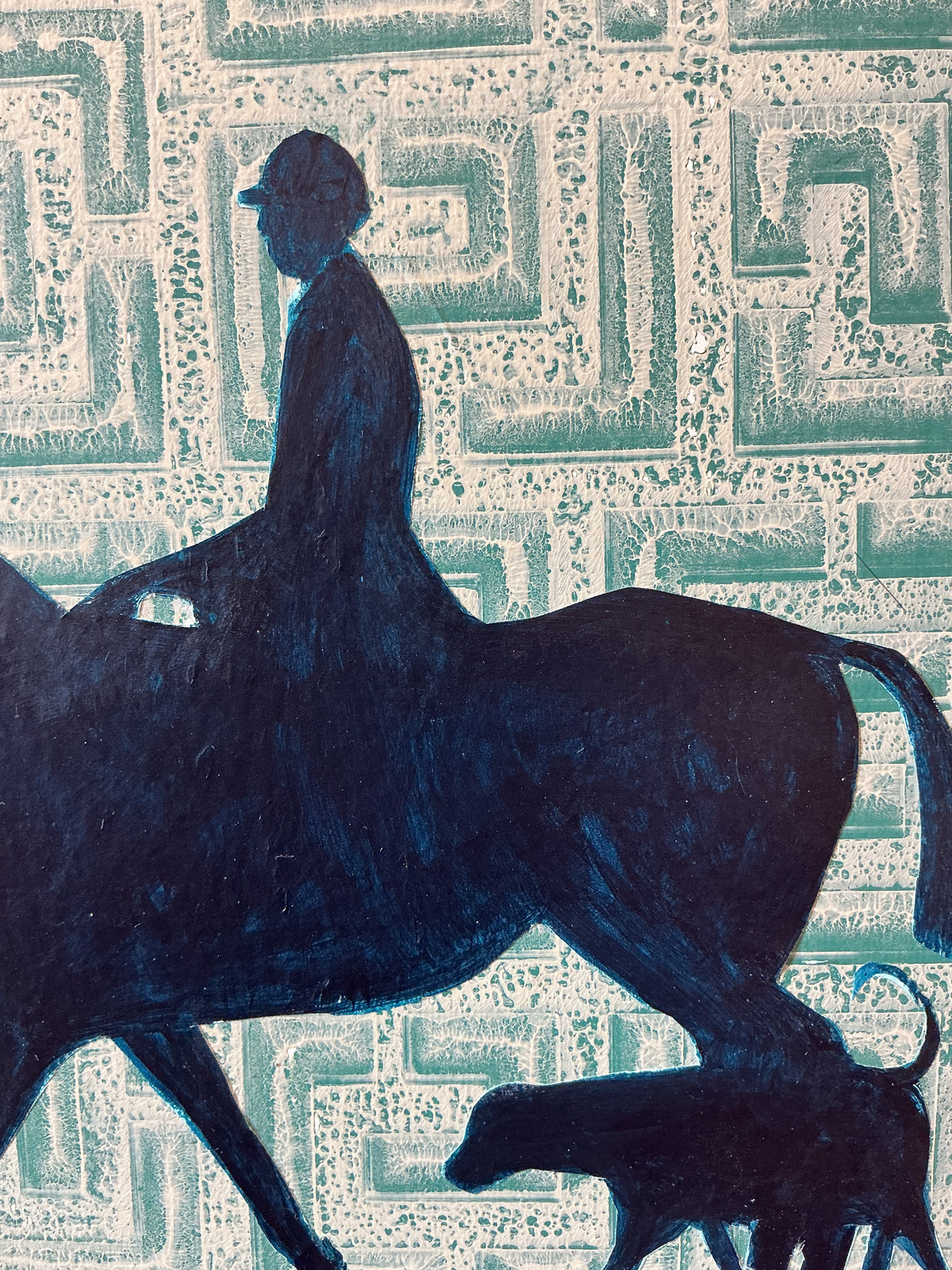 Heather Carey True Blue Horse Portrait Mixed Media in Gold Frame