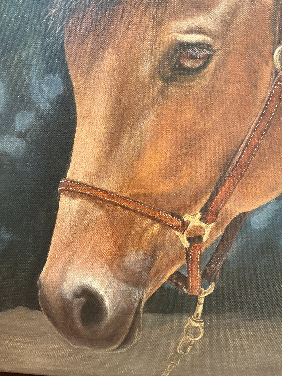 Andrea Hennings Denver Horse Portrait Painting in Gold Floater Frame
