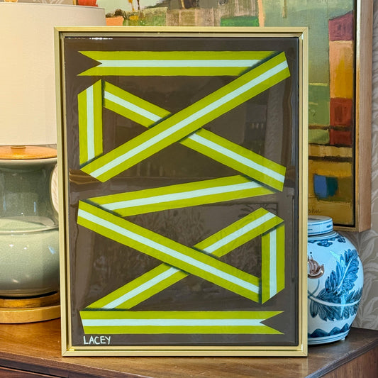 Lacey Craig Hooper Lime Ribbon Series Painting in Gold Floater Frame