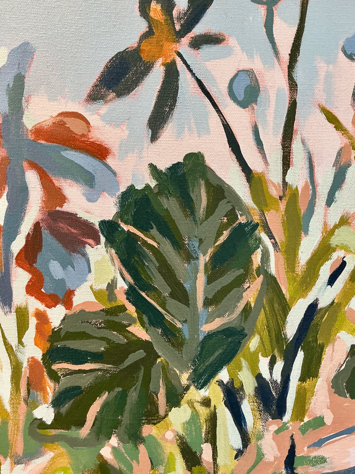 Jessa Butler The Long Way Expressionist Botanical Painting in Gold Floater Frame