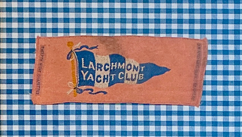 Antique Larchmont Yacht Club Tobacco Silk on Blue Gingham in Gold Frame