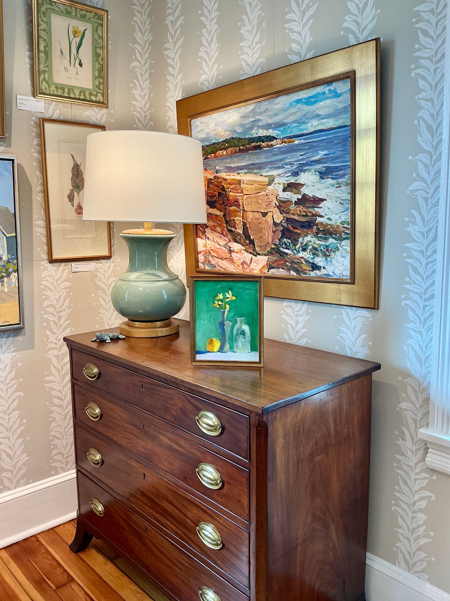 Gretchen McGinnis Springs First Mini Daffodils Still Life Oil Painting in Gold Frame