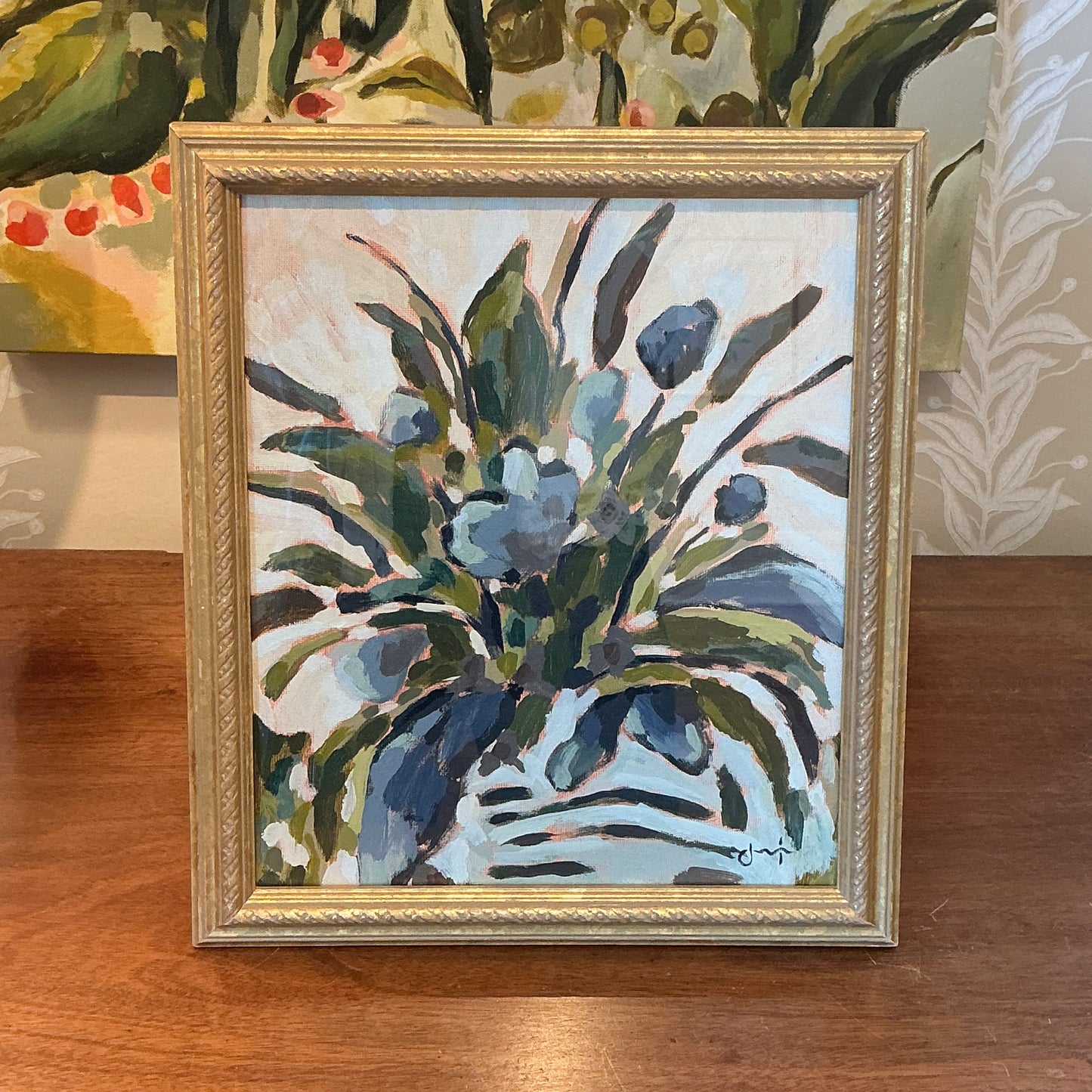 Jessa Butler Stay Handsome Expressionist Botanical Painting in Gold Frame