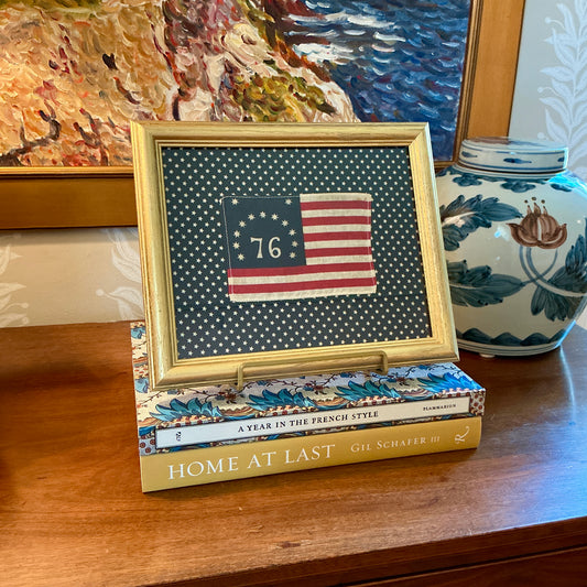 Vintage Bicentennial Bennington 13 Star American Flag on Navy Stars in Gold Frame