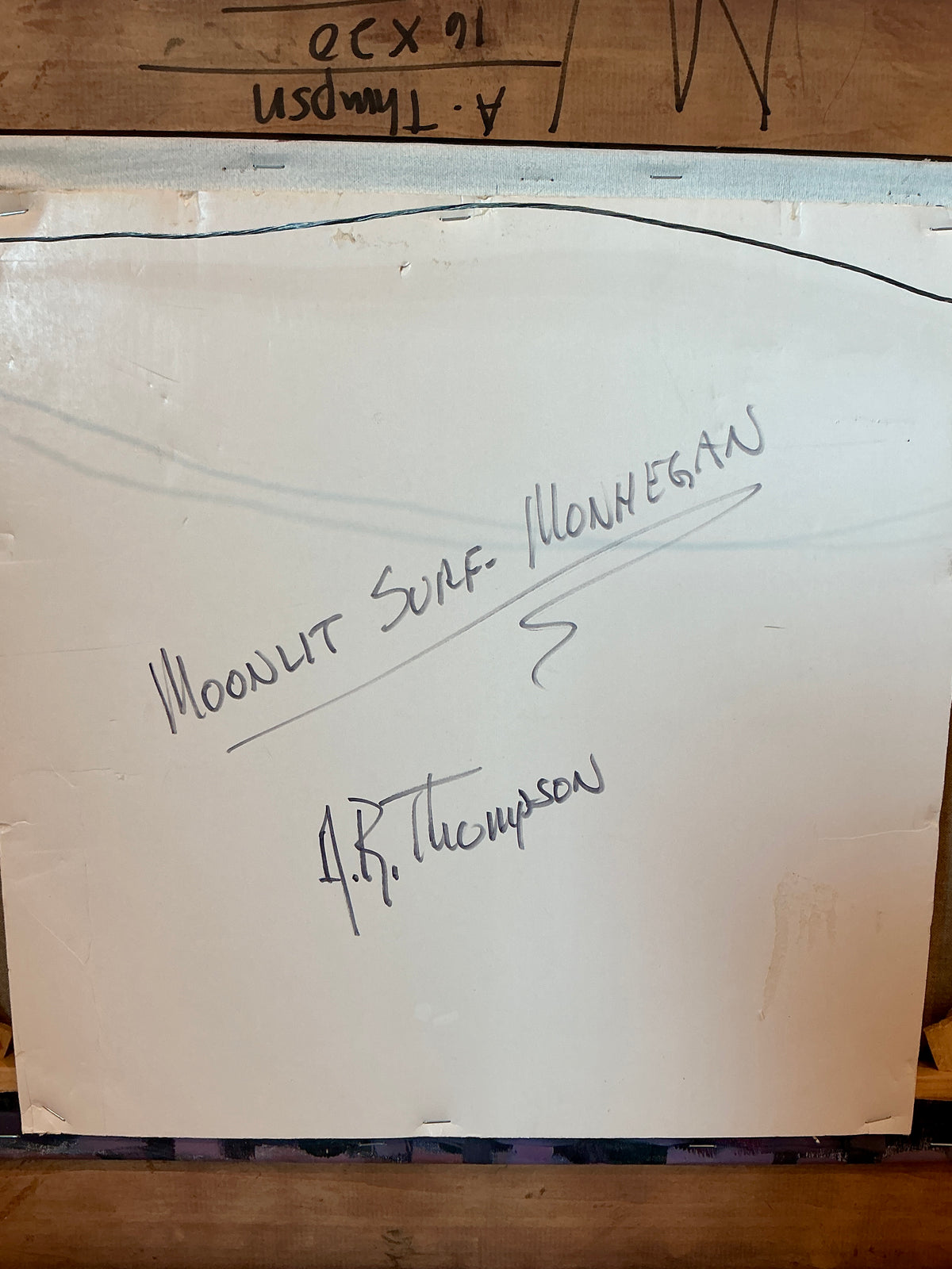 Anthony R. Thompson Moonlit Surf Monhegan Island Maine Seascape Oil Painting in Gold Frame
