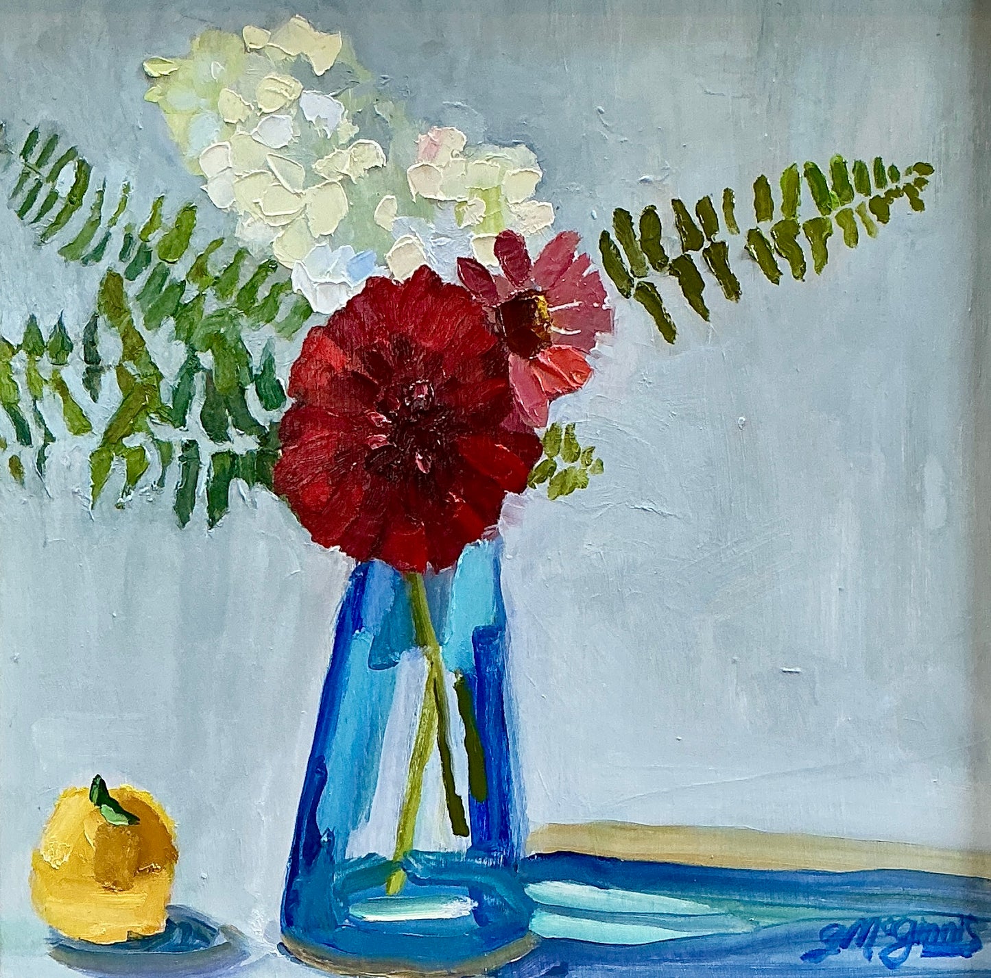 Gretchen McGinnis The Red Dahlia Still Life Oil Painting in Gold Frame