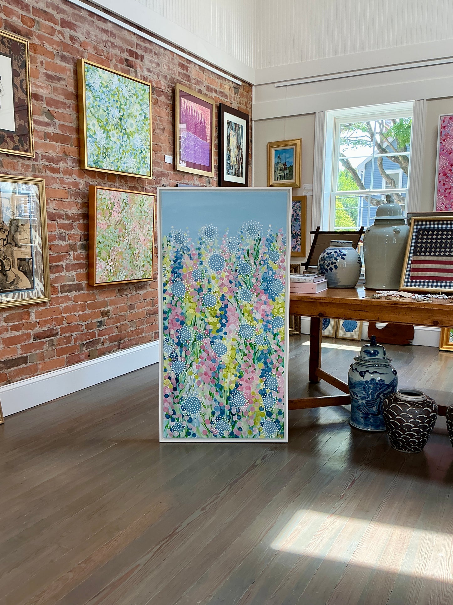 Alison Diamond McElroy In Bloom II Abstract Floral Painting in White Floater Frame