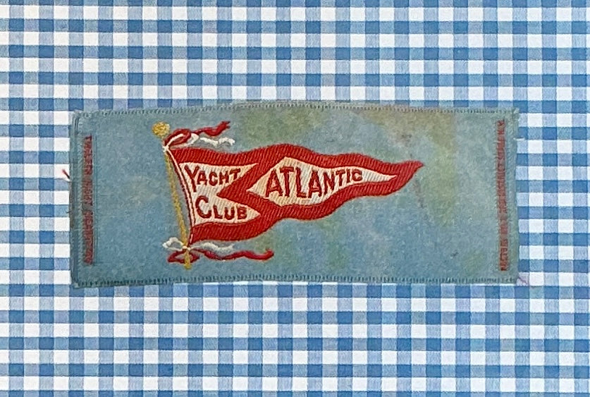 Antique Atlantic Yacht Club Tobacco Silk on Blue Gingham in Gold Frame