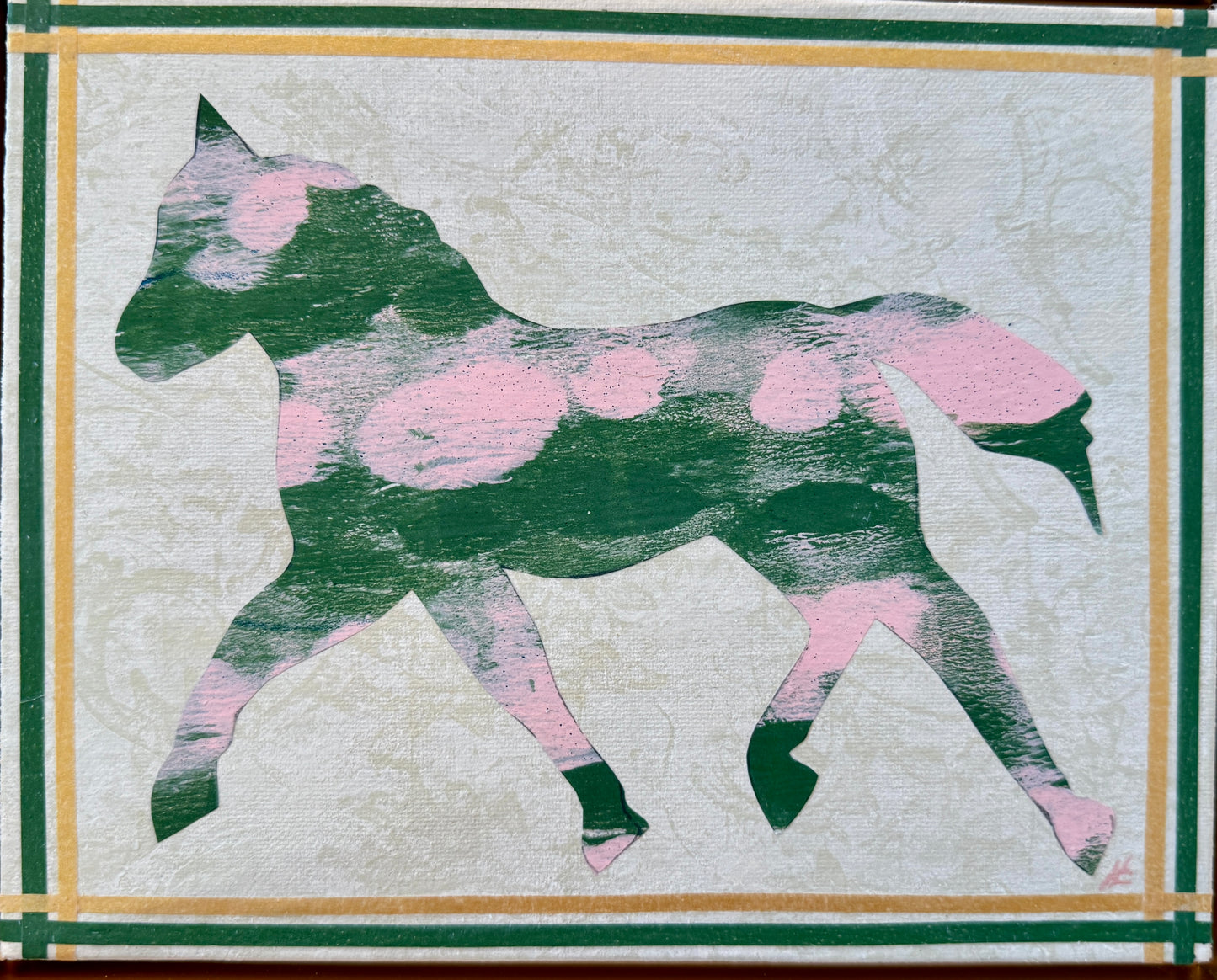 Heather Carey A Fine Fellow Horse Portrait Mixed Media in Gold Floater Frame