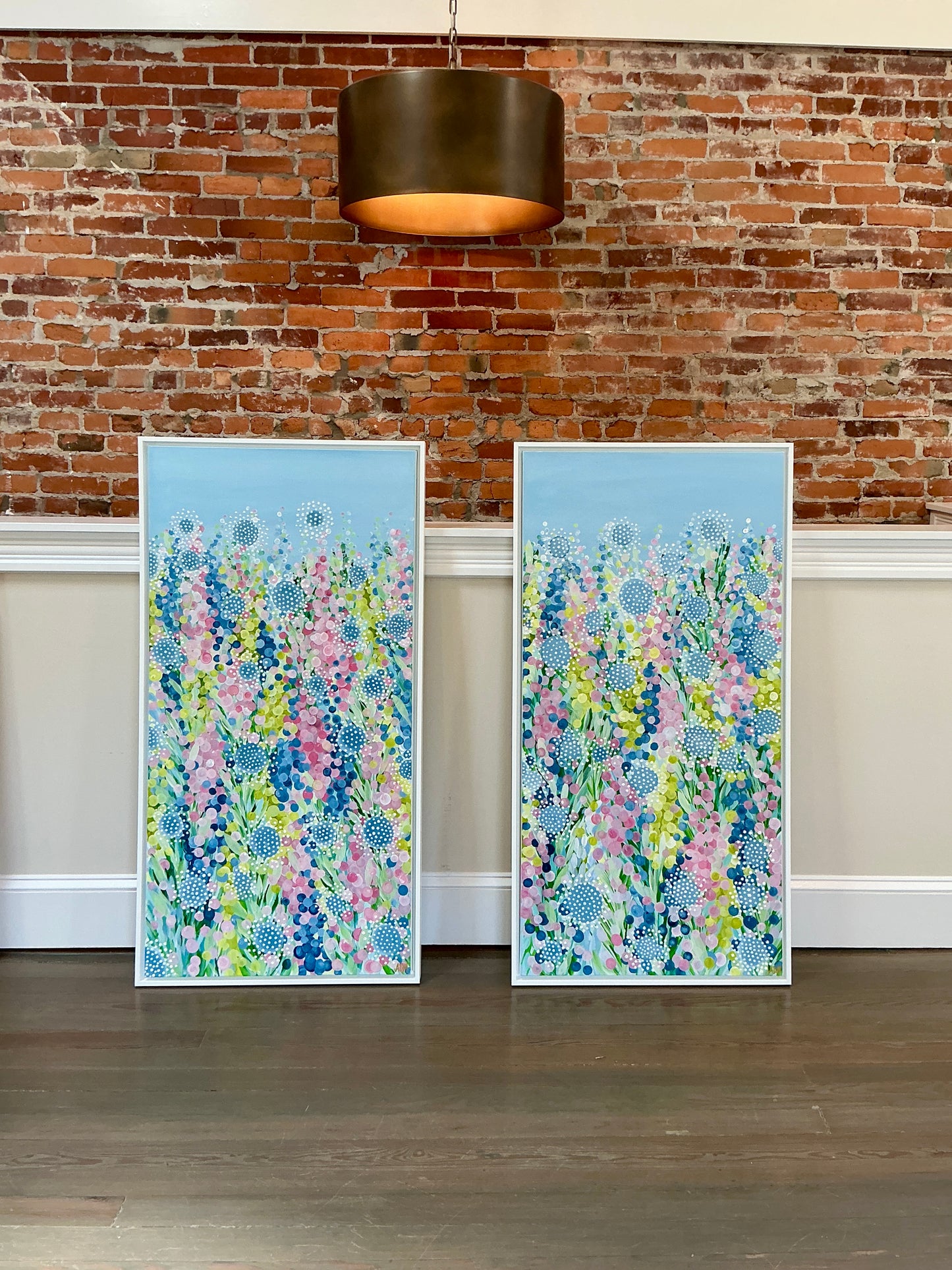 Alison Diamond McElroy In Bloom II Abstract Floral Painting in White Floater Frame