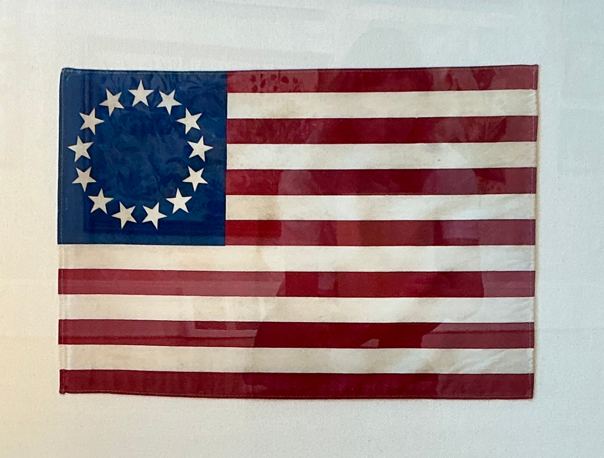 Vintage Betsy Ross 13 Star Flag on Ivory Duck Cloth in Gold Frame