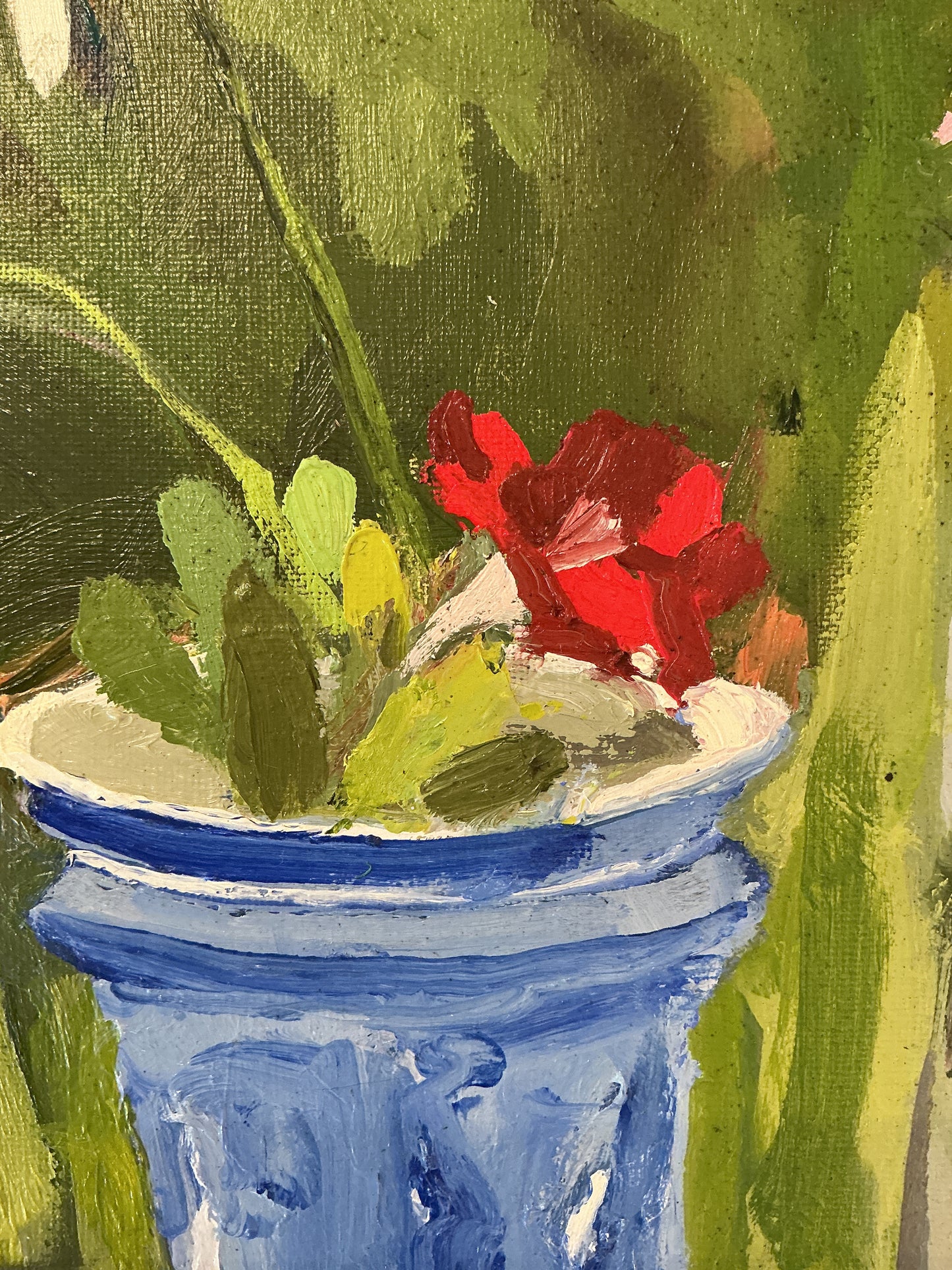 Gretchen McGinnis On The Window Sill Oil Painting in Gold Floater Frame
