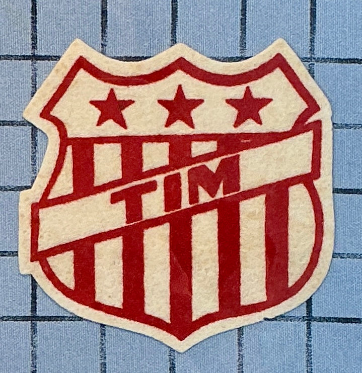 Vintage Varsity Jacket Tim Name Patch on Blue Windowpane in Gold Frame