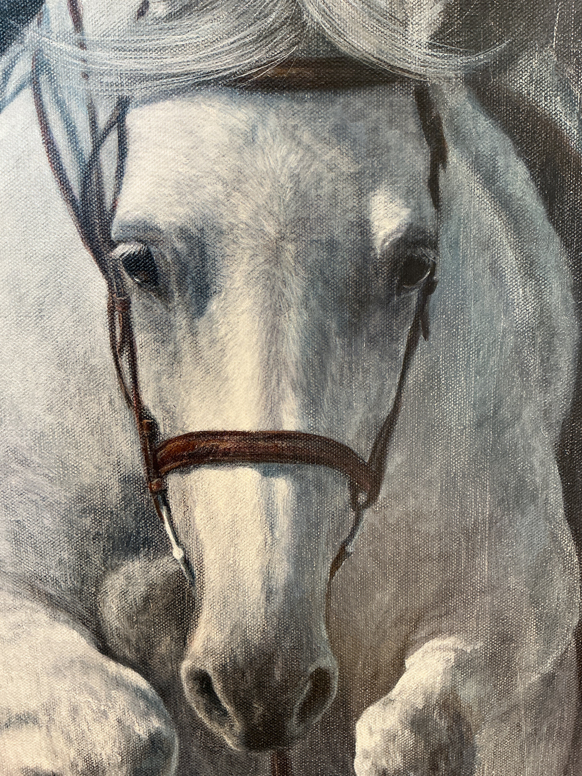 Andrea Hennings Determined Horse Portrait Painting in Gold Floater Frame