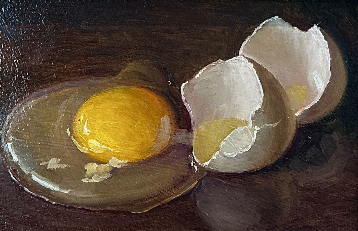 Youqing Wang Cracked Egg Still Life Oil Painting in Gold Frame