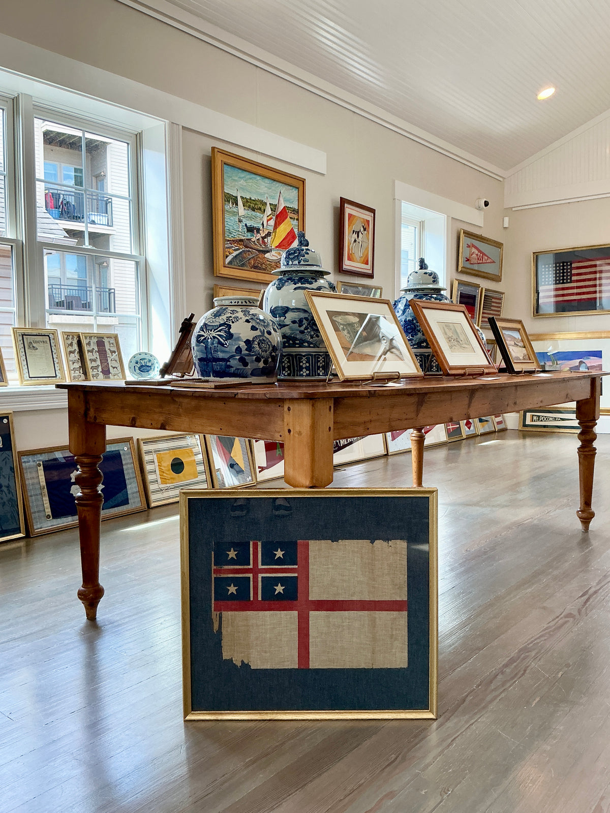 Antique Muslin United Tribes Of New Zealand Flag on Chambray in Gold Frame