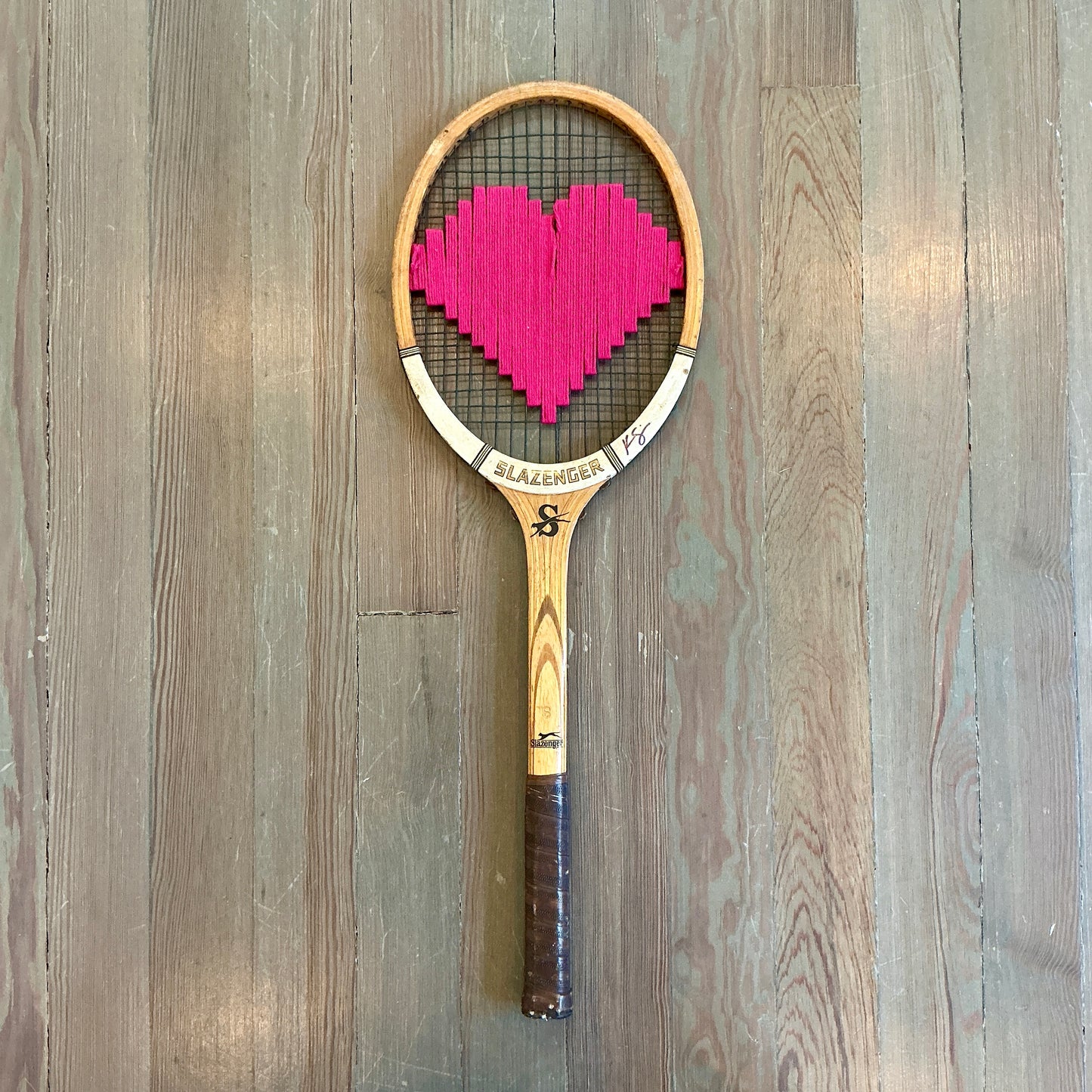 Vintage Embroidered Magenta Heart Tennis Racket
