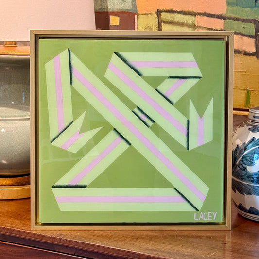 Lacey Craig Hooper Kiwi Ribbon Series Painting in Gold Floater Frame