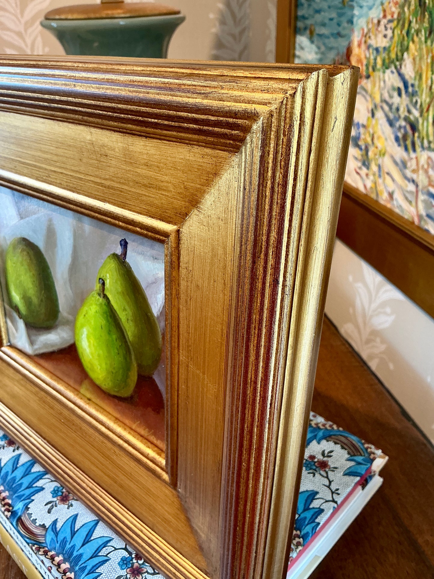 Youqing Wang Pear Trio Still Life Oil Painting in Gold Frame