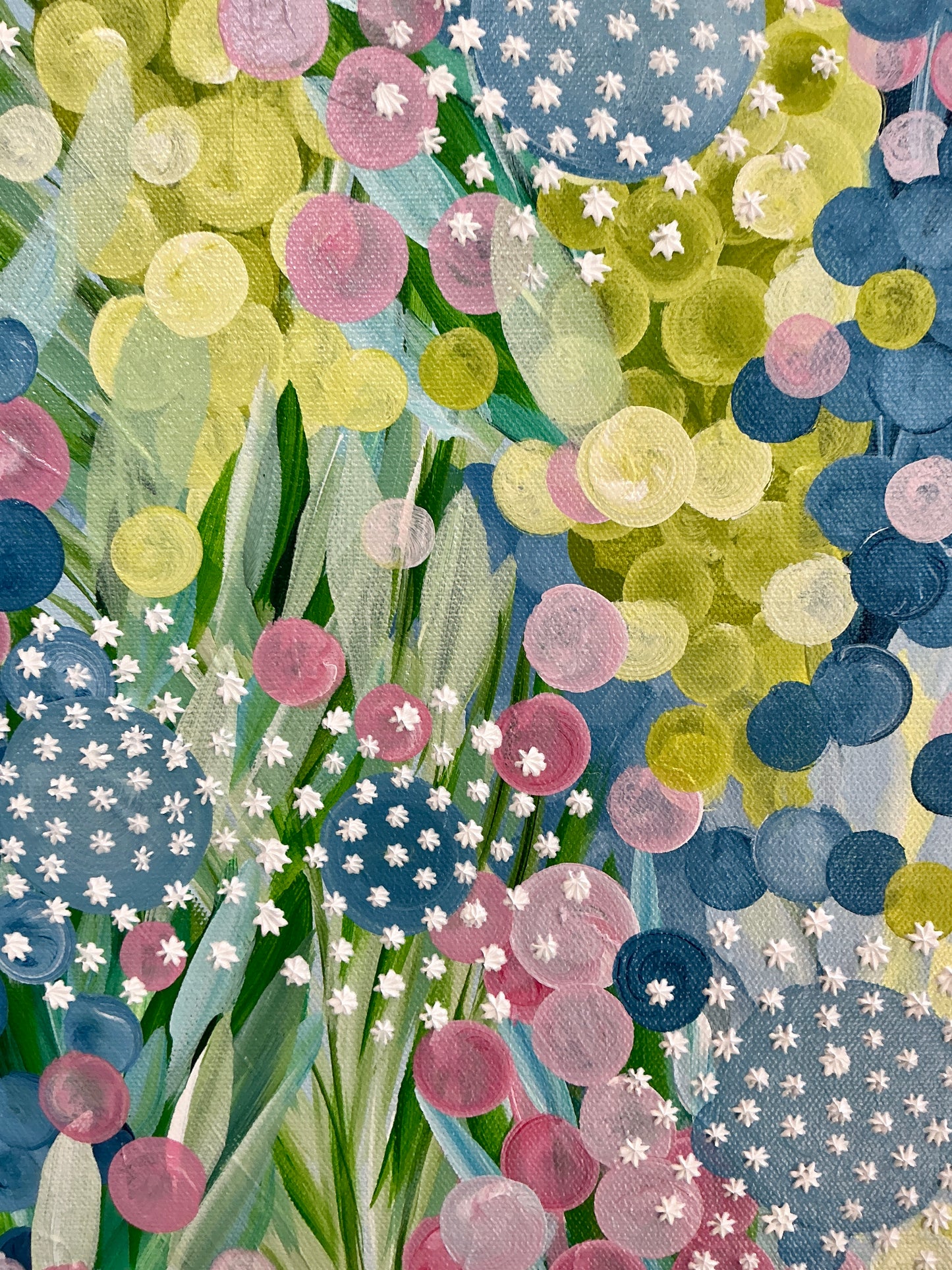 Alison Diamond McElroy In Bloom II Abstract Floral Painting in White Floater Frame